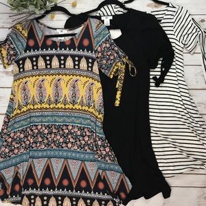 Solid black tie sleeve dress with pockets